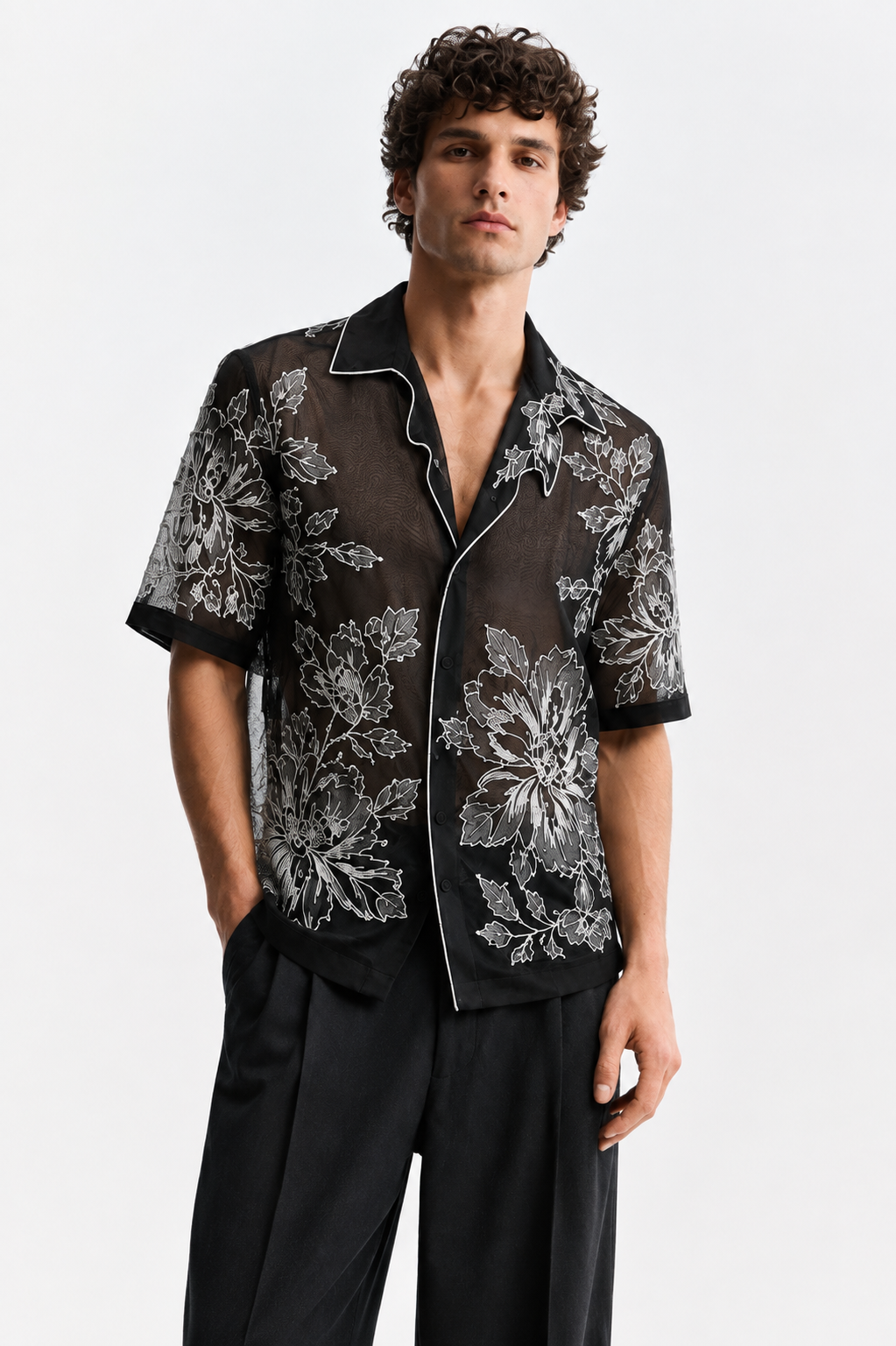Black Sheer Peony Shirt