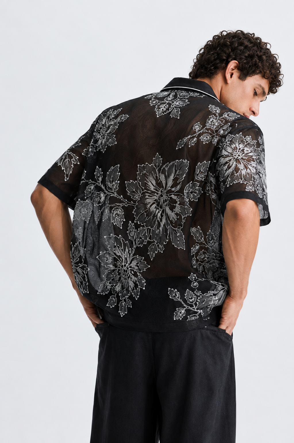 Black Sheer Peony Shirt